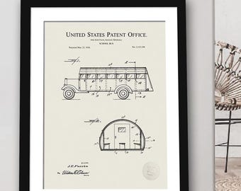 Retro School Decor | 1938 School Bus Patent | Educational Decor | Classroom or Office Wall Art | Home School Decor