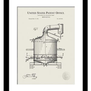 Home Brewery Decor | 1936 Brew Kettle Patent |  Beer Brewing Art | Home Bar Wall Print | Gift for Brewers & Beer Lovers