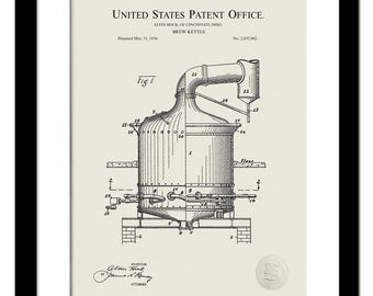 Home Brewery Decor | 1936 Brew Kettle Patent |  Beer Brewing Art | Home Bar Wall Print | Gift for Brewers & Beer Lovers