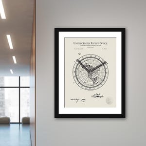 Décoration de navigation antique | Carte du monde du temps brevetée de 1893 | Cadeau unique pour les amateurs de cartes | Décoration maritime | Art marin vintage