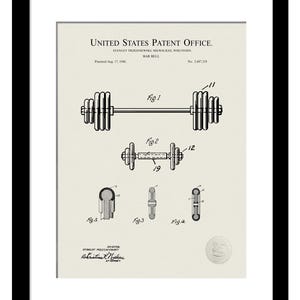 Barbell Weight Patent | 1948 Barbell Patent Print | Ideal Gym Wall Decor | Fitness Gift for Weightlifters | Home Gym Art for Trainers