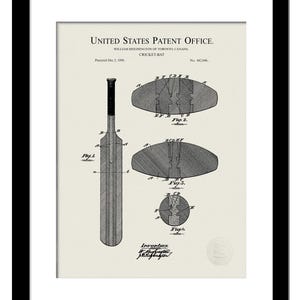 Cricket Bat Patent | 1890 Cricket Bat Patent Art | Vintage Sports Print | Gift for Cricket Fans | Wall Art for Sports Rooms