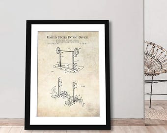 Vintage Weightlifting Stand Print | 1980 Patent Art | Gift for Fitness Fan | Retro Workout Room Decor | Strength Training Art