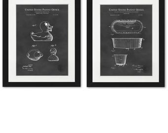 Vintage Bathroom Art | 1887 Bathtub, 1949 Toy Duck Patents | Set of Two Prints | Fun Bathroom Wall Art, Retro Decor, Unique Gift