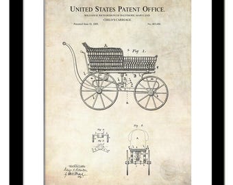 Vintage Nursery Decor | 1889 Stroller Patent | Victorian Pram Art Print | Nursery Decor | Antique Carriage Wall Art