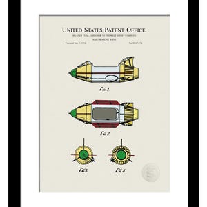 Vintage Space Ride | 1994 Disney Amusement Ride Patent | Retro Amusement Park Wall Art | Digitally Colored | Gift For Disneyland Fan