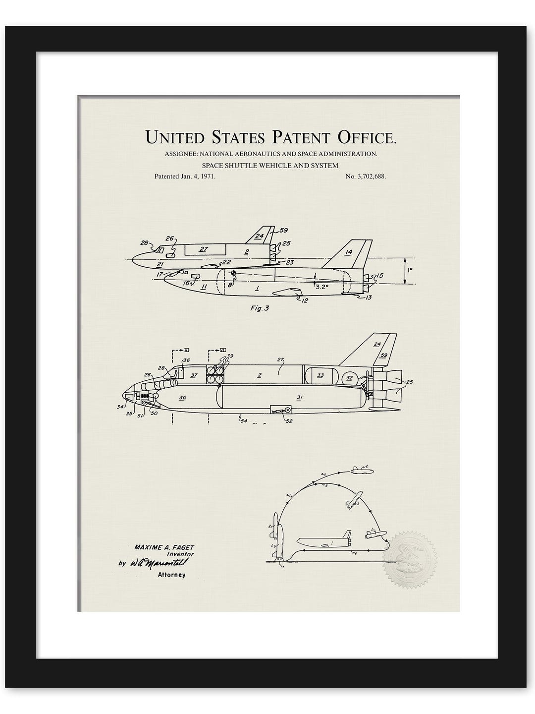 Vintage NASA Exploration Art | 1971 Space Shuttle Patent | Spacecraft ...
