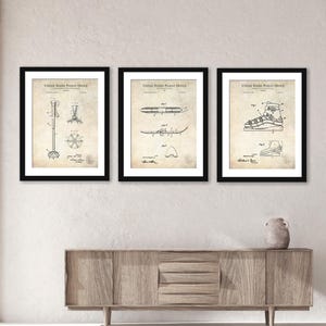 Classic Skiing Decor | 1936 Ski Design Patent | 1965 Ski Pole Patent | 1969 Ski Boot Patent | Art for Ski Lodge | Ski Enthusiast Gift