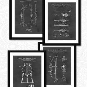 Archery Patent Art Collection | Set of 4 Prints | Bow and Arrow Wall Decor | Target Design | Gift for Archers | Rustic Sports Art