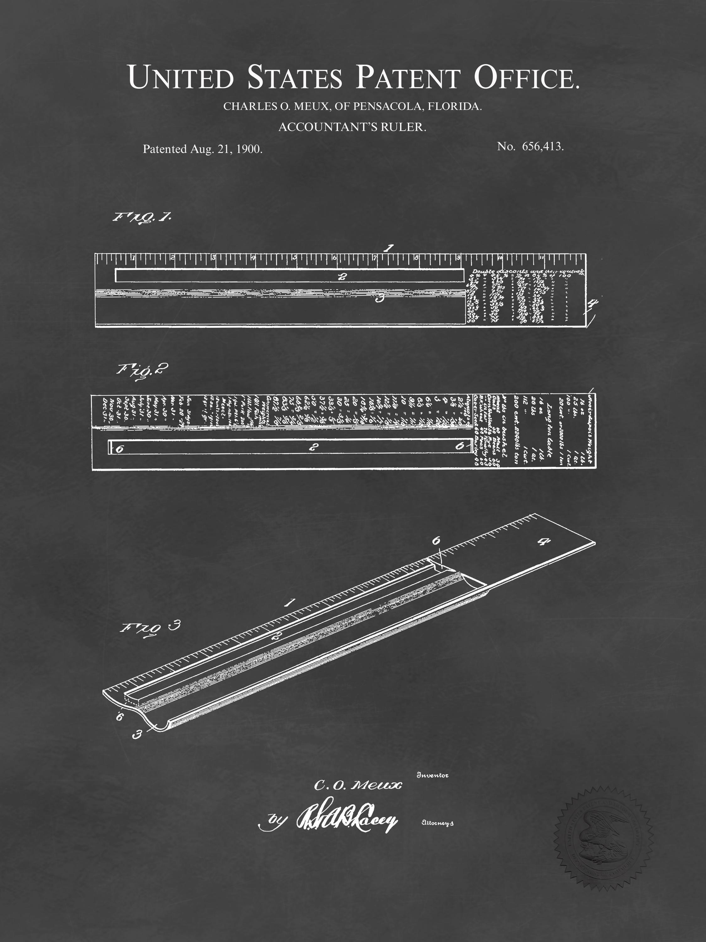 Vintage Office Decor | 1900 Accountant's Ruler Patent | Gift for ...