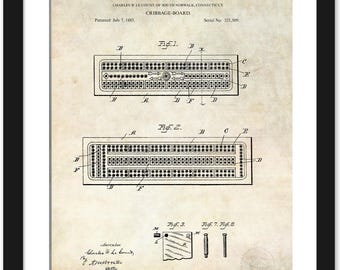 Early Cribbage Design Print | 1885 Game Patent | Vintage Card Game Art | Game Room Decor | Gift for Cribbage Players