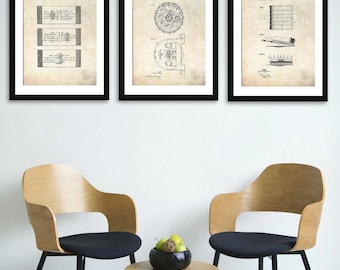 Vintage Banking Decor Set | Prints of Coin Tray, Banker’s Check & Vault Patents | Gift for Banker | Financial Office Decor