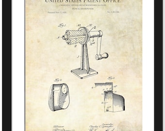 Vintage School Art | 1918 Pencil Sharpener Patent  | Teacher Gift Idea | Schoolroom Wall Decor | Educational History Art