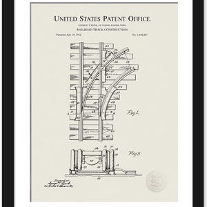 Vintage Railway Art | 1932 Railroad Track Construction Patent | Historic Rail Decor | Gift for Train Enthusiasts | Industrial Train Art