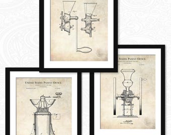 Vintage Coffee Grinder Collection | Antique Coffee Making Patents | 3 Print Set | Rustic Cafe  Art | Gift for Coffee Lovers