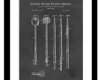 Vintage Drumstick Print | 1929 Drumstick Design Patent | Unique Gift for Drummers | Music Room Wall Art | Music room decor