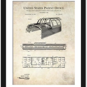 Classic Railway Car Print | 1952 Budd Company Patent | Vintage Train Decor | Gift for Rail Enthusiasts | Retro Train Art