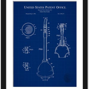 Quirky Bathroom Decor | 1988 Toilet Plunger Patent | Fun Restroom Wall Art | Unique Washroom Decor | Available as Print or Framed