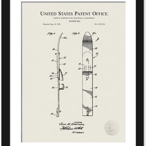 Water Ski Design Print | 1945 Water Ski Patent | Unique Gift for Water Sports Enthusiasts | Art for Boathouse | Beach House Decor