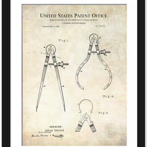 May include: A black and white illustration of a patent for calipers and dividers. The patent was filed by Joshua Stevens of Chicopee Falls, Massachusetts and was patented on 9 March 1886. The patent number is 337,531.