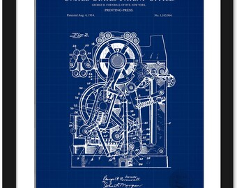 Industrial Printing Decor | 1914 Printing Press Patent | Vintage Printer Art | Gift for Designers | Classic Wall Decor