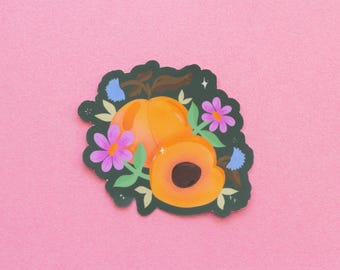 Peach & Flower Vinyl Sticker: Waterproof Matte Decal