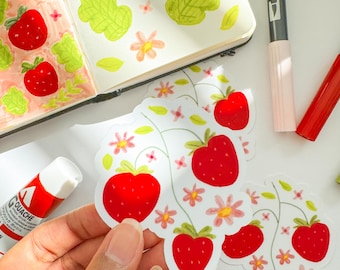 Strawberry Vine Vinyl Sticker | Cute Fruit Sticker | Die Cut | Waterproof | Matte | Illustrated |  Waterbottle, Laptop, Notebook | Decal