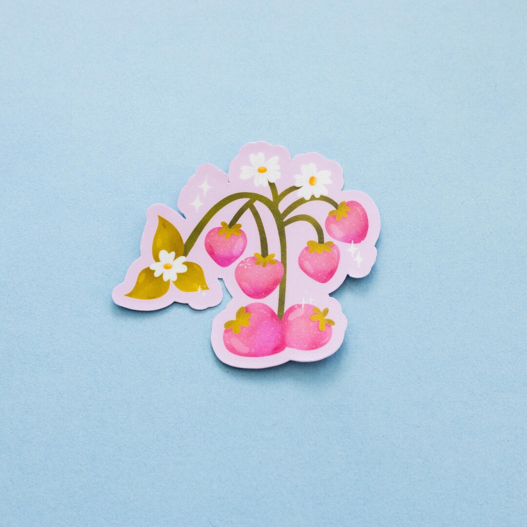 Strawberry Vinyl Sticker | Fruit and Flower Sticker | Cute Fruit ...