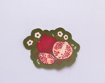 Pomegranate Vinyl Sticker |  Fruit and Flower Sticker | Cute Fruit Sticker | Die Cut | Waterproof | Matte |  Waterbottle, Laptop, | Decal