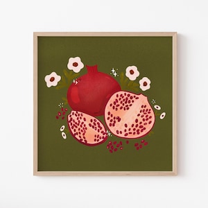 Pomegranate Art Print | Fruit Art | Flower Print | Botanical Art Print | Fruit Illustration | Wall Decor | Wall Art | Artwork | Poster