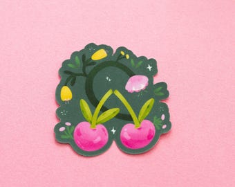 Cherry Vinyl Sticker |  Fruit and Flower Sticker | Cute Fruit Sticker | Die Cut | Waterproof | Matte |  Waterbottle, Laptop | Decal
