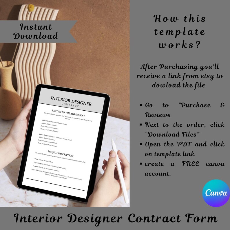 Interior Designer Contract Template: Editable Design Agreement (instant ...