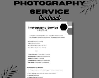 Modello di contratto per il cliente di fotografia: accordo modificabile Canva (PDF)