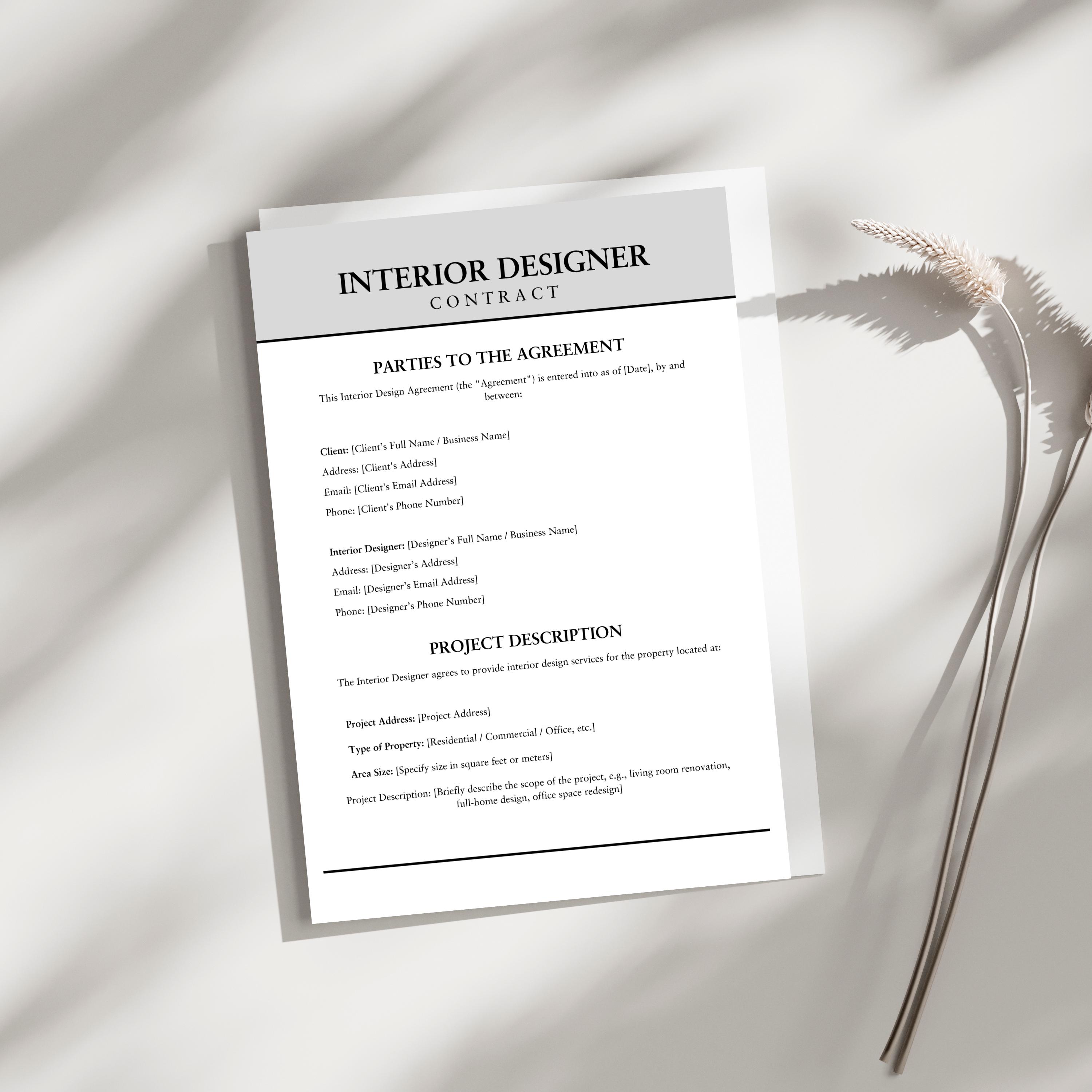 Interior Designer Contract Template: Editable Design Agreement (instant ...