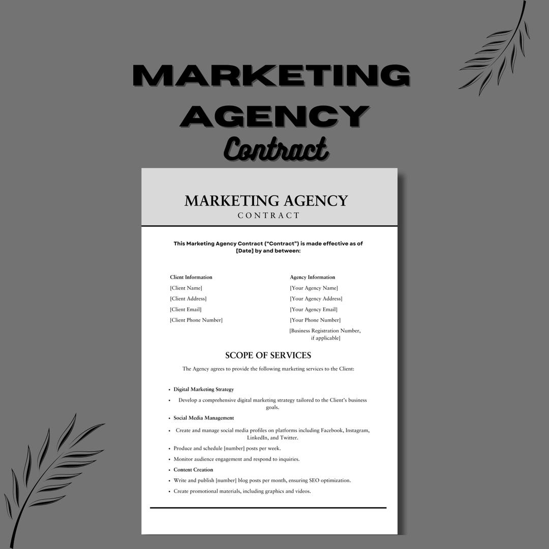 Marketing Agency Contract Template Editable Agreement (canva, PDF) Etsy
