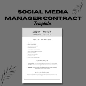 Social Media Manager Contract Template,Social Media Non Disclosure,Freelance Social Media Management Contract, Canva Template,