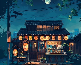 Vintage Coffe shop Tokyo Cafe Wall Art Painting Aesthetic Coffee Shop Poster Home Decor Digital download Classic Tokyo Kitchen Decor Art