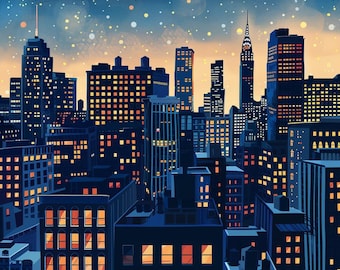 NEWYORK CITY ART - New York Night Art, New York Urban Wall Art, Nightscape Wall Art, Twilight Skyline Wall Art, New York City Poster Décor