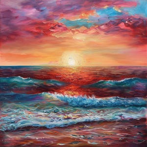 ABSTRACT WALL ART - Sunset Printable Wall Art, Ocean Landscape, Nature Print Art, Landscape Painting, Sunset Art Print, Digital Wall Art