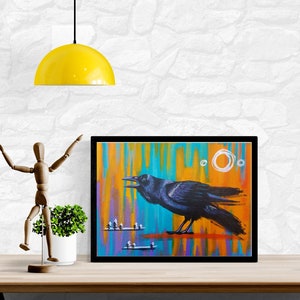 Scrëm, 12x9 giclée print, raven painting, crow painting, nature art