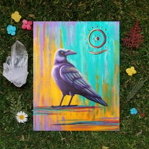 8x10 photographic print, raven painting, crow painting, pagan art, abstract, nature art
