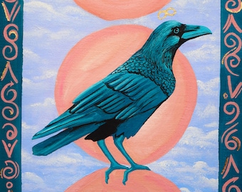 La Sorcière -- 11x14 photographic print, surreal painting, ravens, crows, casein painting, tarot art, witchy art.