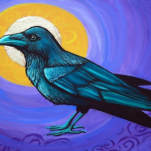 La Lune -- 14x11 giclée print, tarot art, witchy art, nature paintings, crows, raven art.