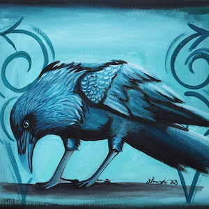 Caligari -- 14x11 giclée print, raven art, crow art, witchy art, dark painting.