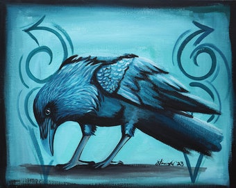 Caligari -- 14x11 photographic print, raven art, crow art, witchy art, dark painting.