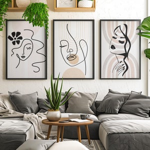 Boho Wall Art Gallery Wall Set, Mid Century Modern Prints, Boho Decor Wall Art Prints, Printable Wall Art, Neutral Boho Home Decor, line art