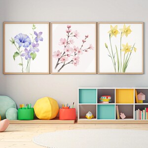 Set of 6 Neutral Watercolor Wildflower Prints / Minimalist Boho Wall Decor / Botanical Wall Art / Digital Download Printable Floral Prints