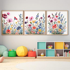 Watercolor Wildflower Prints Set of 3, Wildflower Floral Art, Gallery Wall Art, Floral Paintings, Modern Minimalist Boho Bouquet Home Decor.