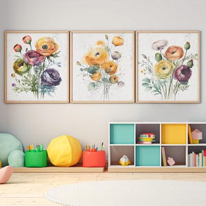 Set of three pressed flower digital art prints, botanical wall art, modern floral decor, natural home decor, digital download, Exhibition.
