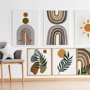 Printable Wall Art, Mid-Century Modern Boho Wall Art, Gallery Wall Set of 6, Boho Chic Prints, Abstract Digital Download, Boho Home Decor